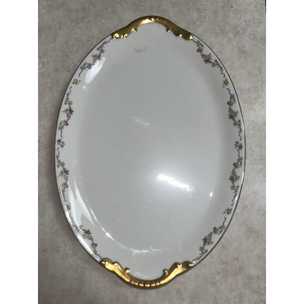 Limoges France Vignaud The Meuse Oval Serving Platter Gold Accent 1928